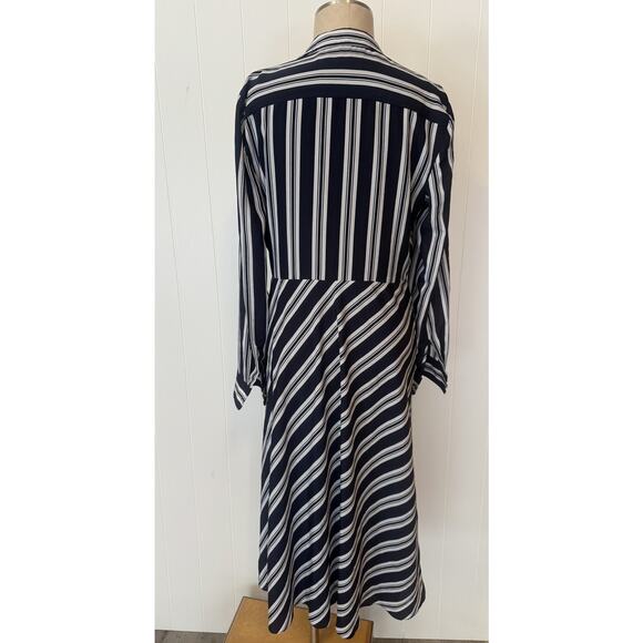 Lauren Ralph Lauren Dress Womens 10 Striped Wrap Tie Shirt Midi Career Workwear - Picture 5 of 7